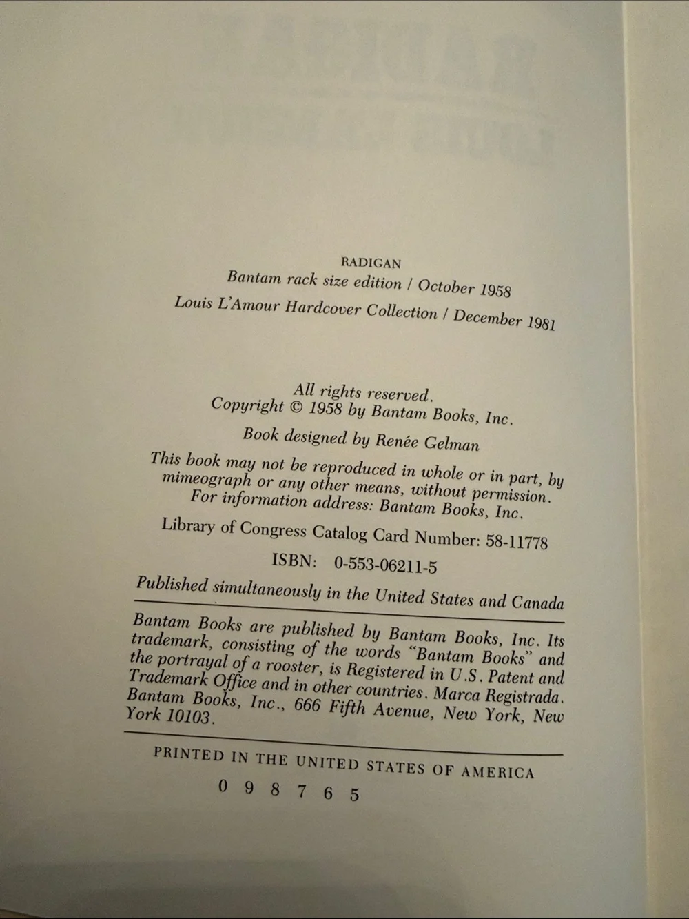 Louis L'Amour Hardback - Radigan